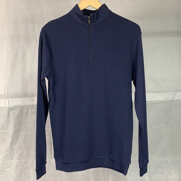 British Polo Blue 1/4 Zip Up Waffle Long Sleeve - Picture 3 of 12